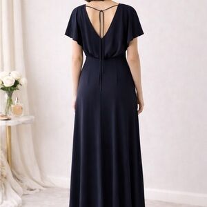 REISS Navy Full Length Dress | Flutter Sleeve | Tie Back | UK 12 / US 8